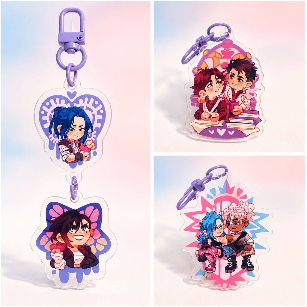 Arcane double-sided acrylic keychains 7 cm Caitvi | Jayvik | Timebomb
