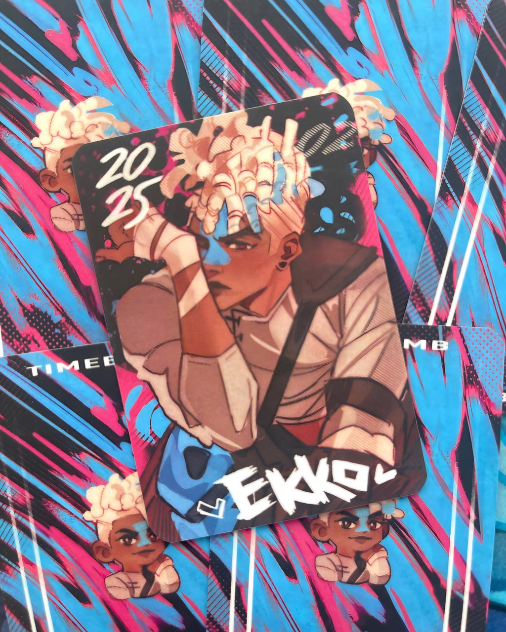 High-quality anime laminated card with vibrant fan-art design (Ekko & Jinx) size 62×88 mm