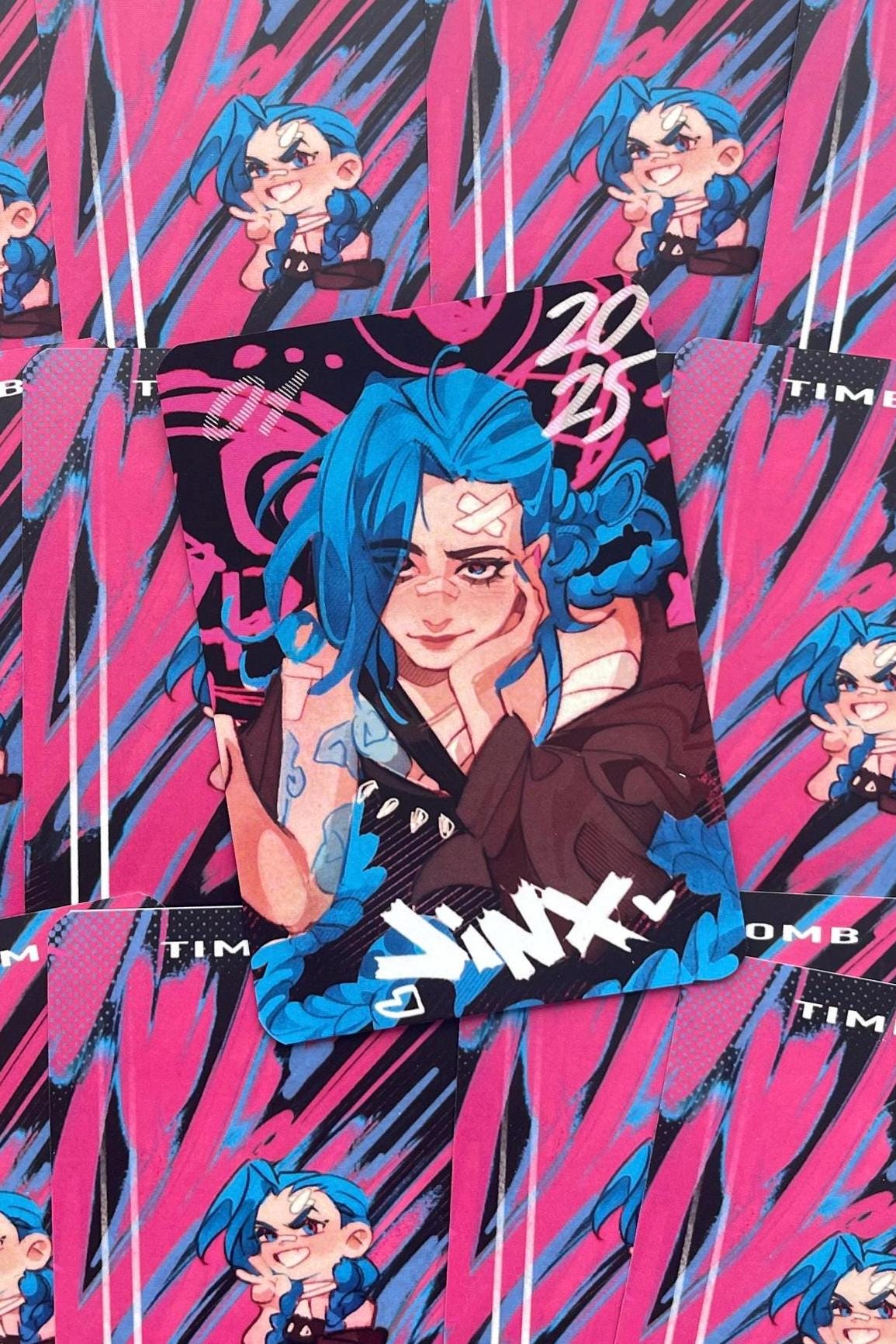 High-quality anime laminated card with vibrant fan-art design (Ekko & Jinx) size 62×88 mm