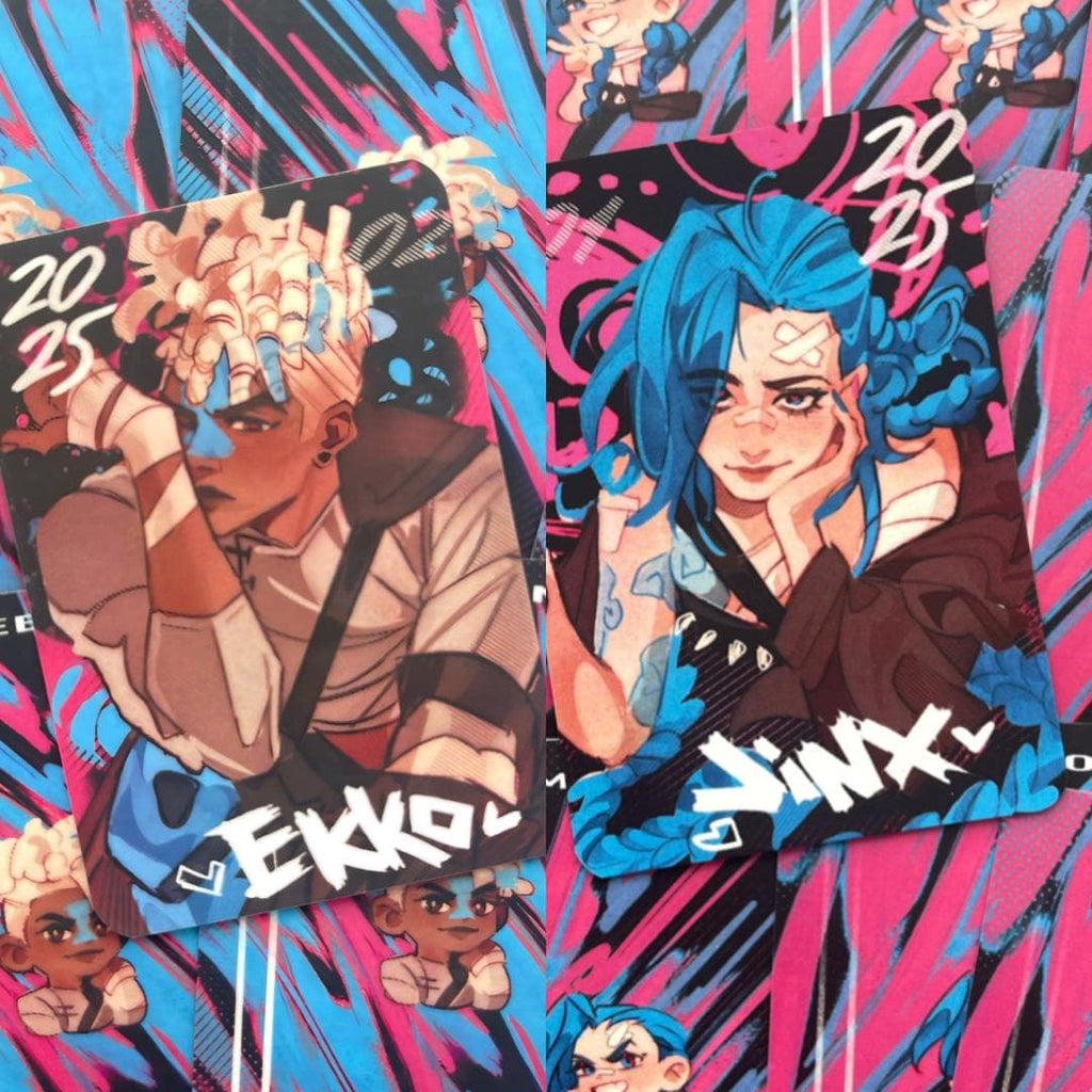High-quality anime laminated card with vibrant fan-art design (Ekko & Jinx) size 62×88 mm